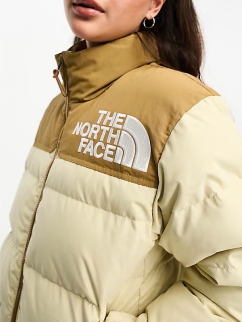 The North Face 92 Low-Fi Hi-Tek Nuptse down puffer jacket in beige and utility b - Picture 3 of 12
